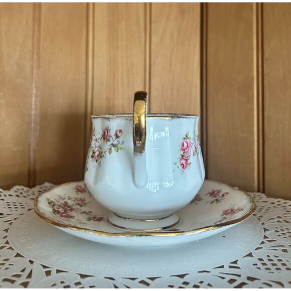 Vintage Elizabethan Rosamund Fine Bone China Footed Teacup Saucer Set Pink Rose - Picture 2 of 8
